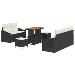 Ensemble de 8 pièces de Sofa de Jardin avec Coussins Noir Poly Rattan Acacia