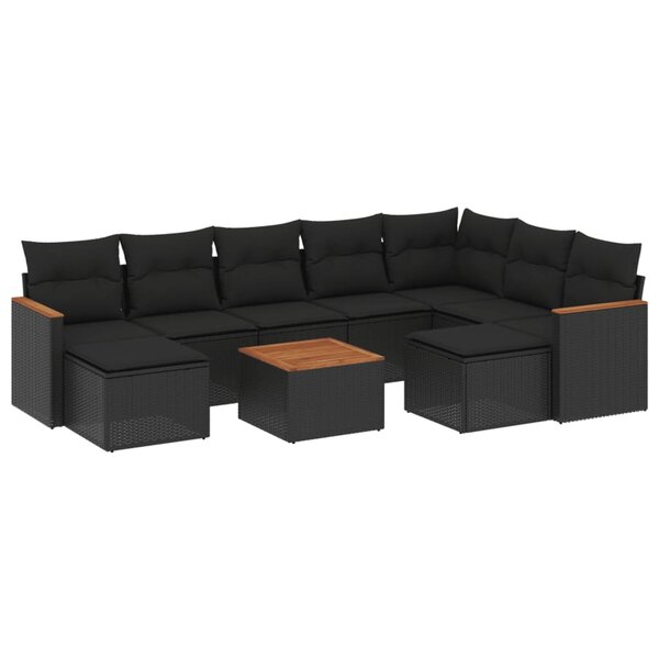 vidaXL Salon de jardin 10 Pièces avec coussins noir résine tressée