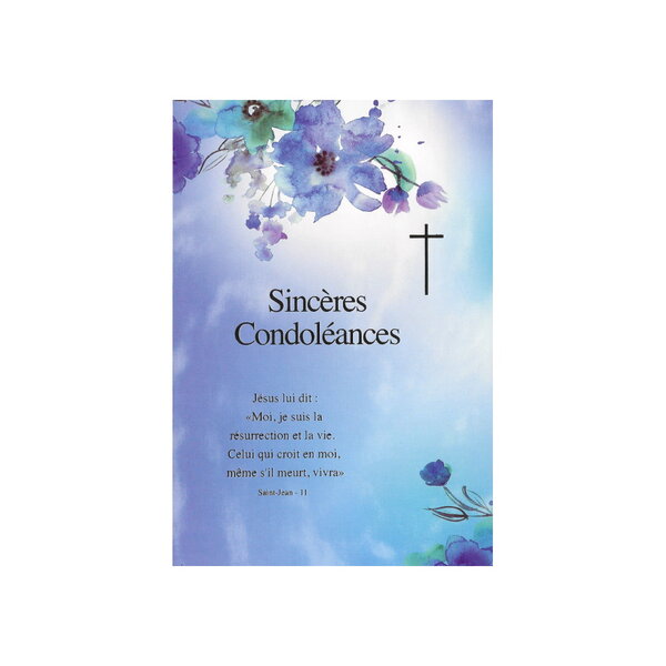Carte de voeux - condoléances - sincères condoléances - fleurs bleues