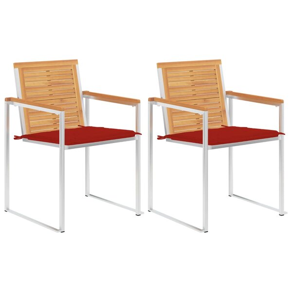 vidaXL Chaises de jardin avec coussins 2 Pièces Teck solide et acier