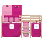 vidaXL Lit mezzanine enfants avec tunnel rose 80x200cm bois pin massif
