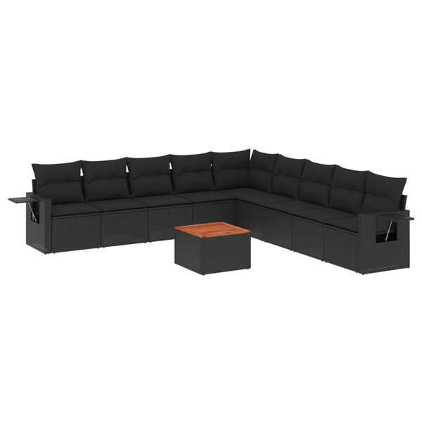vidaXL Salon de jardin 10 Pièces avec coussins noir résine tressée