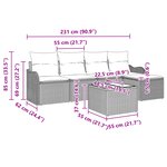 Set de 5 pièces de canapé de jardin avec coussins gris en rotin synthétique