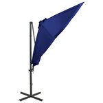 vidaXL Parasol déporté avec mât et lumières LED Bleu azur 300 cm