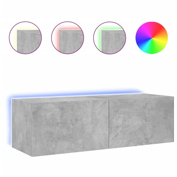 vidaXL Meuble TV mural avec lumières LED gris béton 100x35x31 cm