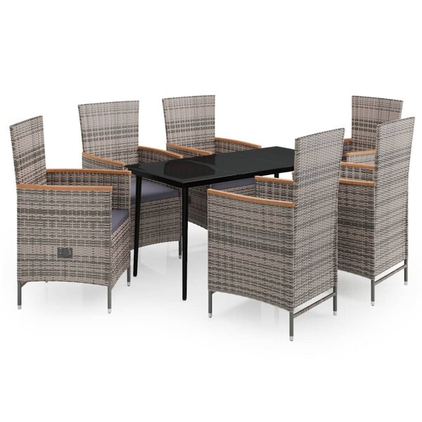 vidaXL Ensemble de salle à manger de jardin avec coussins 7 Pièces Gris