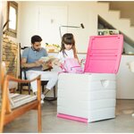 PLASTIKEN Coffre cadenassable avec roulettes - 190 L - Fonctionnel et esthétique - Beige et Fushia