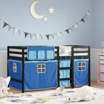 vidaXL Lit mezzanine enfants avec rideaux sans matelas bleu 90x190 cm
