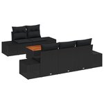 vidaXL Ensemble de 6 Canapés de Jardin avec Coussins Noirs en Rattan Poly Acacia