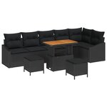 Ensemble de Canapé de Jardin 9 pièces avec Coussins en Poly Rattan Noir Acacia