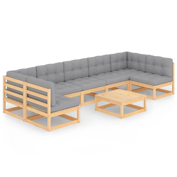 Salon de jardin meuble d'extérieur ensemble de mobilier 8 pièces avec coussins bois de pin massif 02_0017502