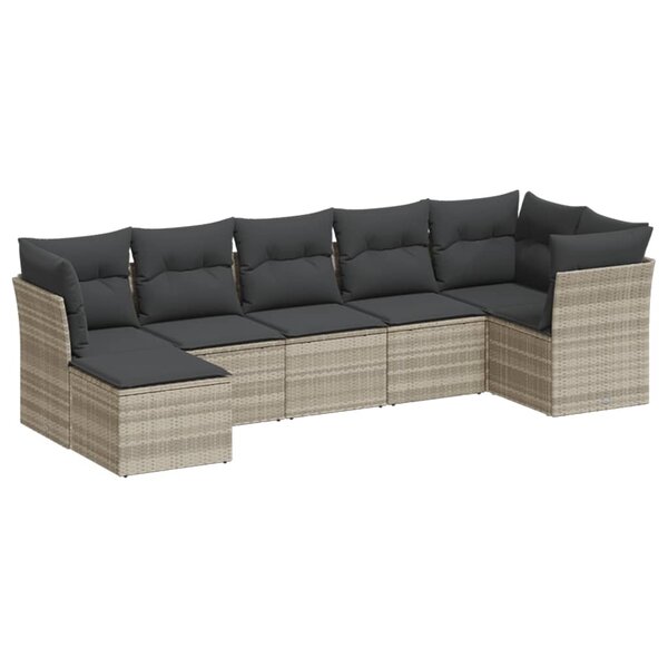 vidaXL Salon de jardin avec coussins 7 Pièces gris clair résine tressée