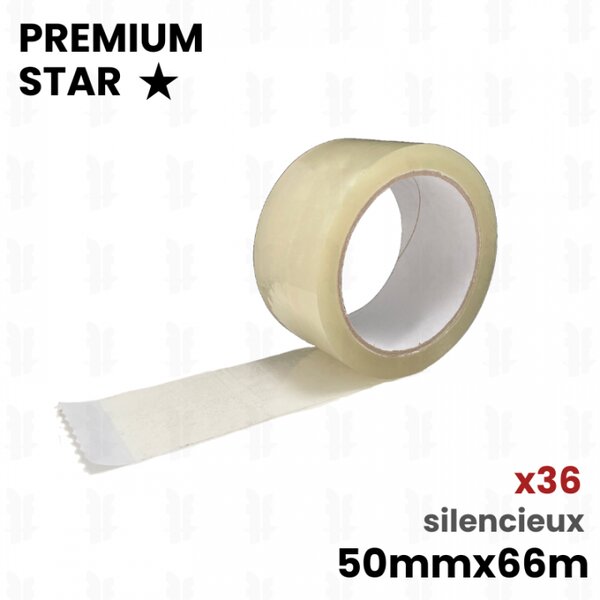 36 rouleaux adhésifs Transparent silencieux PREMIUM STAR 50x66
