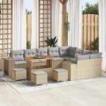 Ensemble de canapés de jardin 13 pièces avec coussins Beige Poly Rotin Acacia