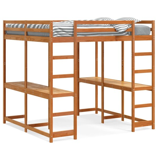 vidaXL Lit superposé et bureau et échelle 180x200cm bois de pin massif