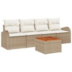 vidaXL Ensemble de Canapé de Jardin 5 Pièces avec Coussins Beige Rotin Poly Acacia