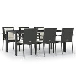 vidaXL Ensemble à manger de jardin coussins 7Pièces Noir Résine tressée