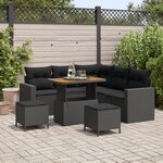 vidaXL Ensemble de canapé de jardin 8 pièces avec coussins en rotin poly noir et acacia