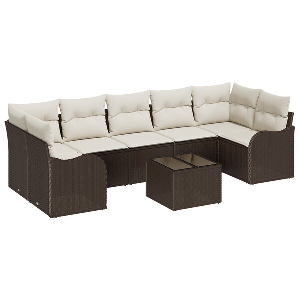 Canapé de jardin vidaXL 8 pièces avec coussins marron en poly rattan