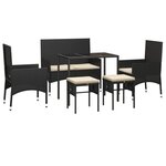 Salon de jardin meuble d'extérieur ensemble de mobilier 6 pièces avec coussins noir résine tressée 02_0016843