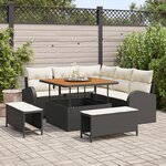 Set de Canapé de Jardin 8 Pièces avec Coussins Rattan Poly Noir Acacia