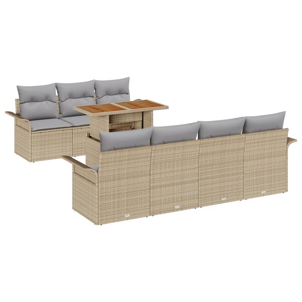 vidaXL Ensemble de canapé de jardin 8 pièces avec coussins Beige Polyrotin Acacia