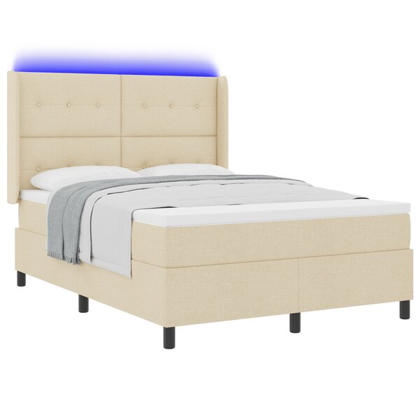 Lit Box Spring vidaXL avec Matelas & LED Crème 140x200 cm Tissu