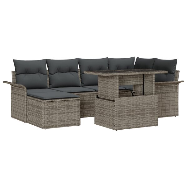 vidaXL Ensemble de canapé de jardin 7 pièces avec coussins Gris Poly Rattan
