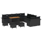 vidaXL Ensemble de canapé de jardin de 14 pièces avec coussins Noir Poly Rattan Acacia
