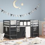 vidaXL Lit mezzanine enfants et rideaux blanc/noir 90x200cm pin massif