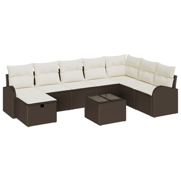 Ensemble de Canapés de Jardin 9 Pièces avec Coussins Marron en Rattan Poly