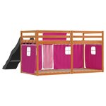 vidaXL Lit superposé avec toboggan et rideaux rose 90x200 cm