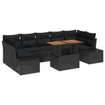 vidaXL Set de salle à manger de jardin 8 pièces avec coussins en poly rattan noir et acacia