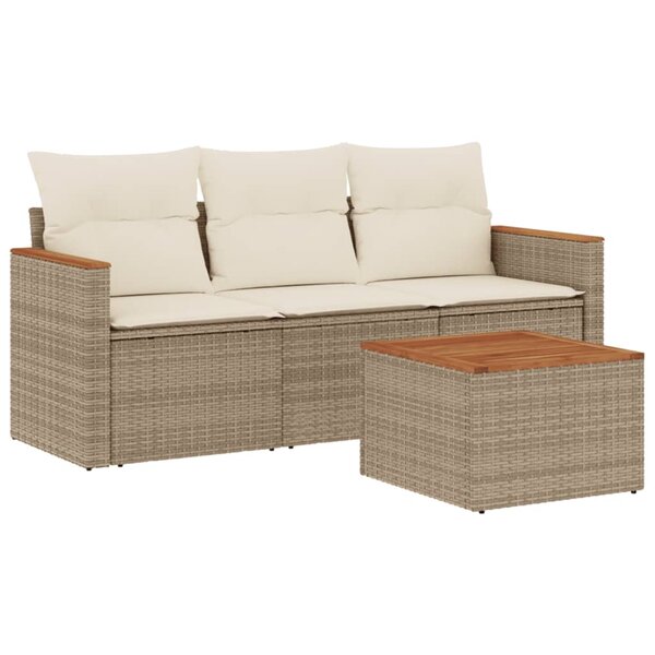 vidaXL Salon de jardin avec coussins 4 Pièces beige résine tressée