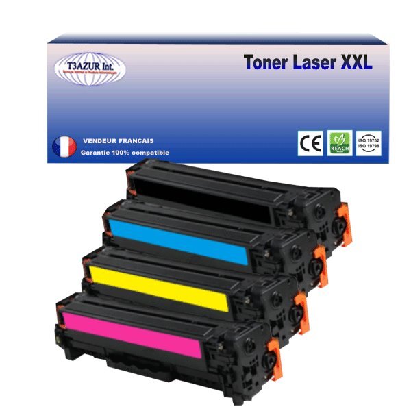 T3AZUR - Lot de 4 Toners compatibles avec Canon 045H pour Canon MF-641Cw  MF-643Cdw  MF-645Cx (Noir+Couleur)