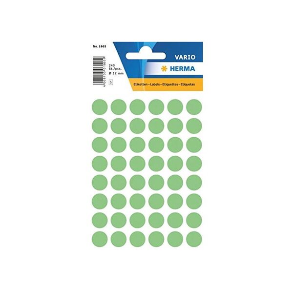 paquet de 240 étiquettes multi-usages diamètre 12 mm Verte HERMA