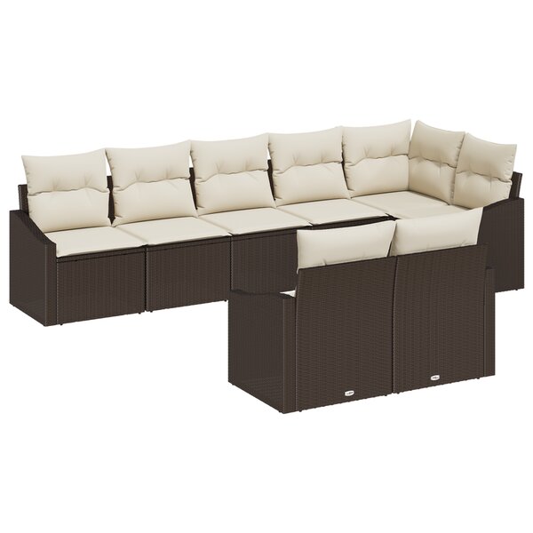vidaXL Ensemble de salle à manger de jardin 8 pièces avec coussins Marron Poly Rattan