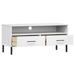vidaXL Meuble TV avec pieds en métal Blanc Bois de pin massif OSLO
