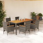 vidaXL Ensemble à manger de jardin et coussins 7 Pièces gris rotin acacia