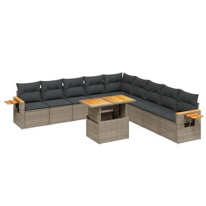 vidaXL Salon de jardin 11 Pièces avec coussins gris résine tressée