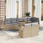 Set de Canapé de Jardin 9 Pièces avec Coussins Beige Poly Rattan