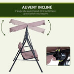Balancelle de jardin 3 places toit inclinaison réglable coussins assise et dossier 1 72L x 1 1l x 1 52H m acier noir polyester marron clair