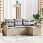 vidaXL Ensemble de canapés de jardin de 4 pièces avec coussins Beige Poly Rattan