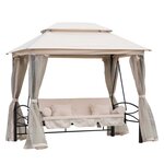 Balancelle de jardin 3 places convertible style colonial grand confort 2 coussins + matelas + moustiquaires inclus noir beige