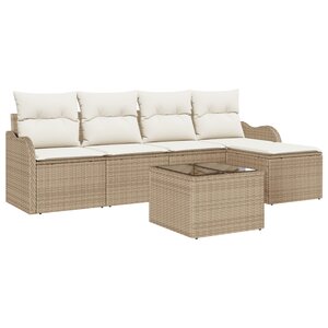 Ensemble de Canapé de Jardin 6 Pièces avec Coussins Rattan Poly Brun