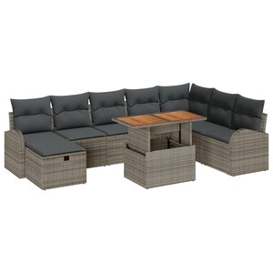 vidaXL Ensemble de Canapé de Jardin de 9 pièces avec Coussins Gris en Rattan Synthétique
