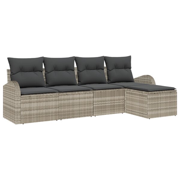 Ensemble de canapé de jardin vidaXL 5 pièces avec coussins gris clair en poly rotin