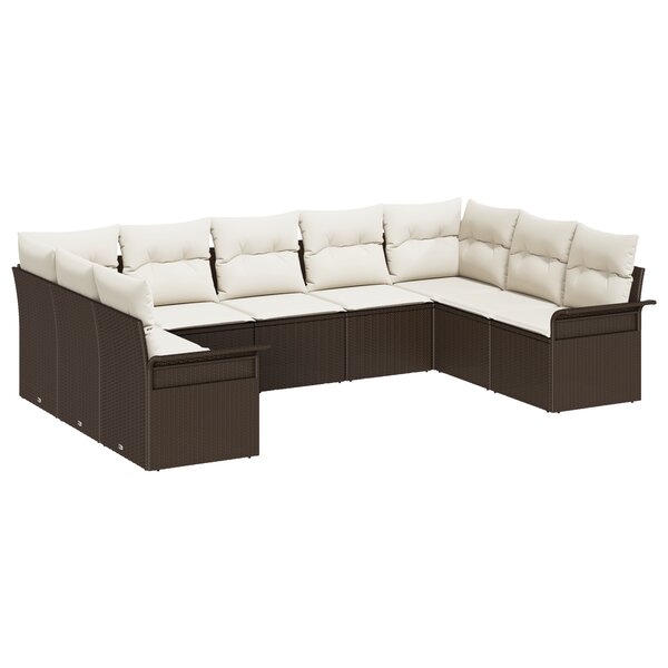 Set de Canapés de Jardin 9 Pièces avec Coussins en Poly Rotin Marron