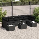 vidaXL Set de Canapé de Jardin 8 Pièces avec Coussins Noirs en Rattan Poly