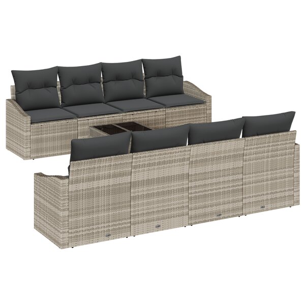 vidaXL Ensemble de canapés de jardin 9 pièces avec coussins gris clair poly rotin
